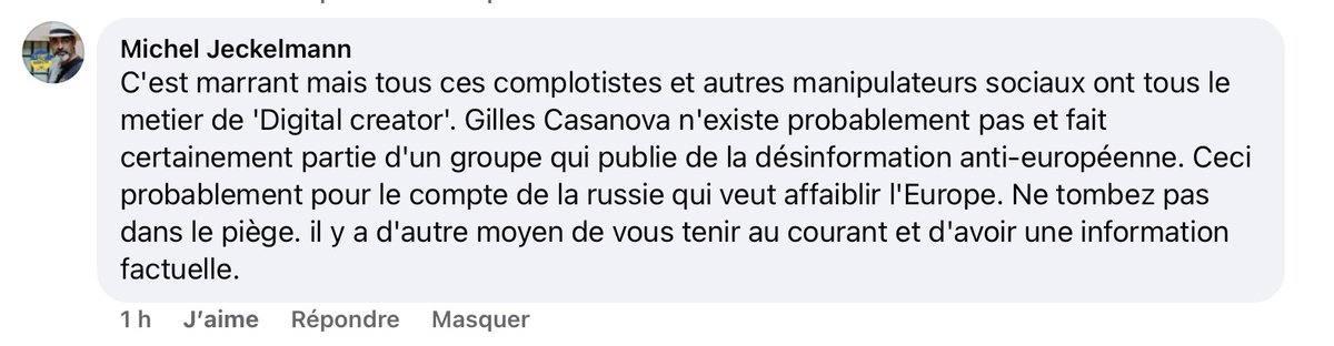 Voilà ce que vient dire sur mon mur Facebook un troll de soutien de Macron et ses « Volontaires ».
Je vous laisse juge…
Je vous laisse rire !