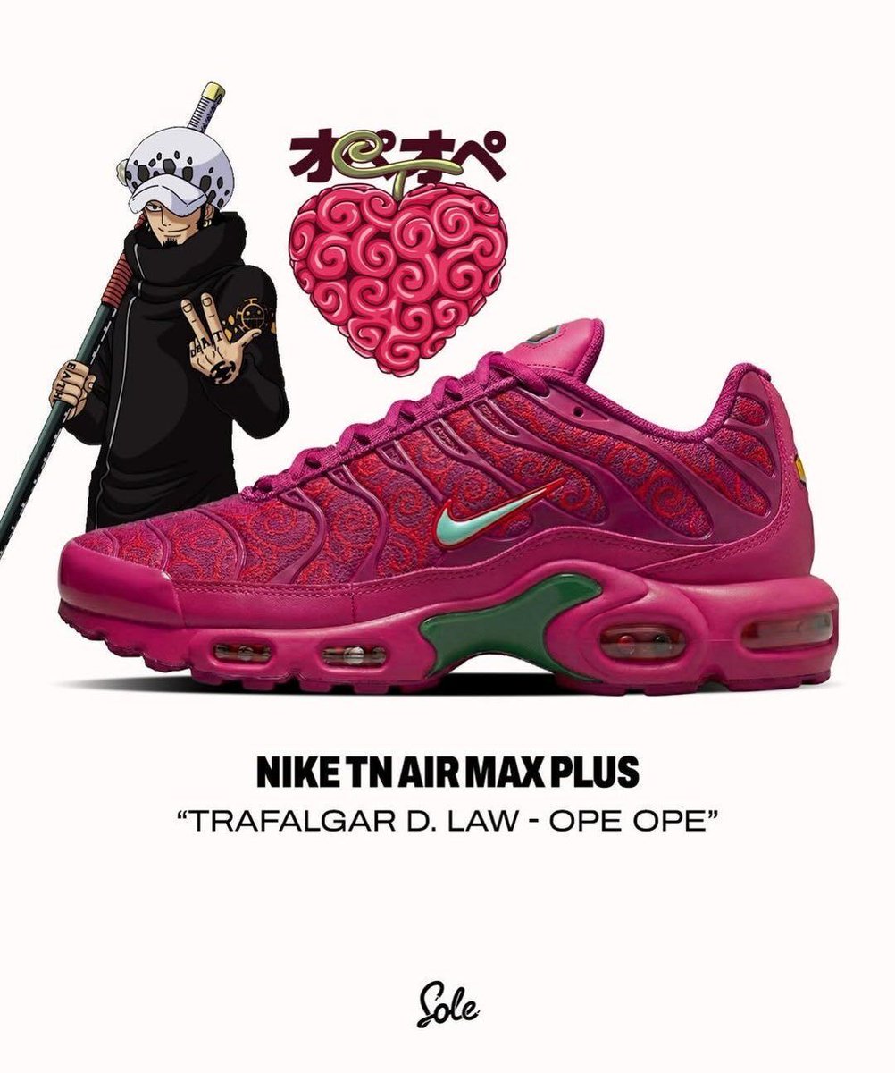 JustFreshKicks's tweet image. One Piece x Nike Air Max Plus "Devil Fruits" 🏴‍☠️

• 3 Colorways
• Fall 2026
• $180