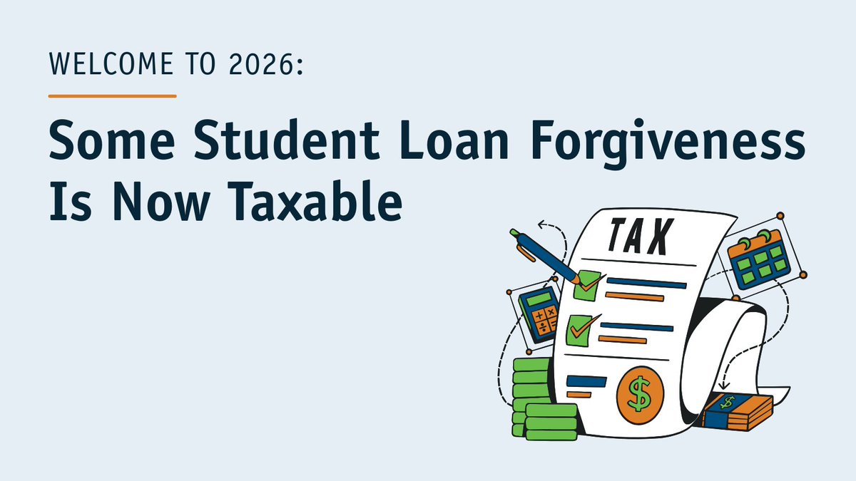 nasfaa's tweet image. A provision in the American Rescue Plan Act that made most student loan forgiveness tax-free through 2025 has now expired, which means forgiven debt through certain repayment plans could now count as taxable income. 

Learn more: ow.ly/U7ja50XSXvq
