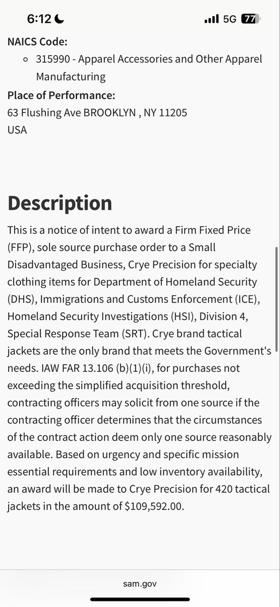 itslaylas's tweet image. ICE agent uniforms are made in NYC, at Brooklyn Navy Yard by Crye Precision on city owned land. Here is a sample federal contract. Crye Precision receives tax breaks &amp;amp; reduced rent as a “women &amp;amp; minority owned small owned business”. @NYCMayor can evict Crye Precision.