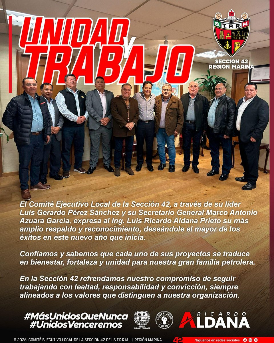 rumabe71's tweet image. Con orgullo y certeza agradezco su apoyo de este GRAN equipo de nuestra digna @Seccion42_STPRM  donde agradecidos estamos los que respetamos esta política de nuestro líder @lgps03101 en hora buena rodeado de personas que suman @MarcoAzuara1  @AdyRamos @grupo_42 felicidades 👏