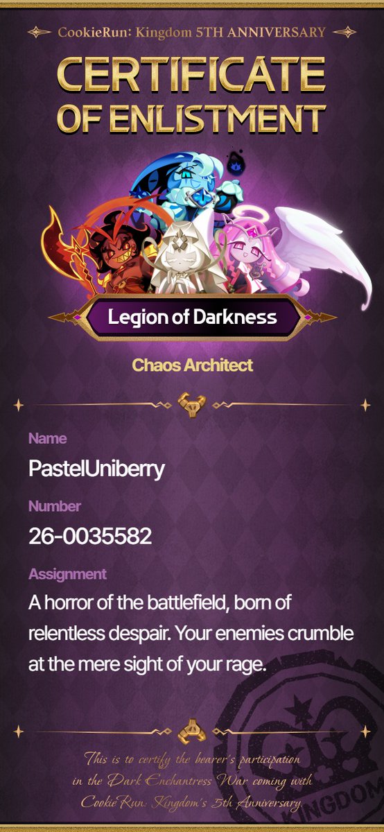KaylaTechHeart's tweet image. Posting these for rewards .3. I did both Cookie Alliance and Cookie Run Darkness for fun .3.

Server: Hollyberry
Kingdom Name: PastelUniberry

#CRK5th #CRKCertificate