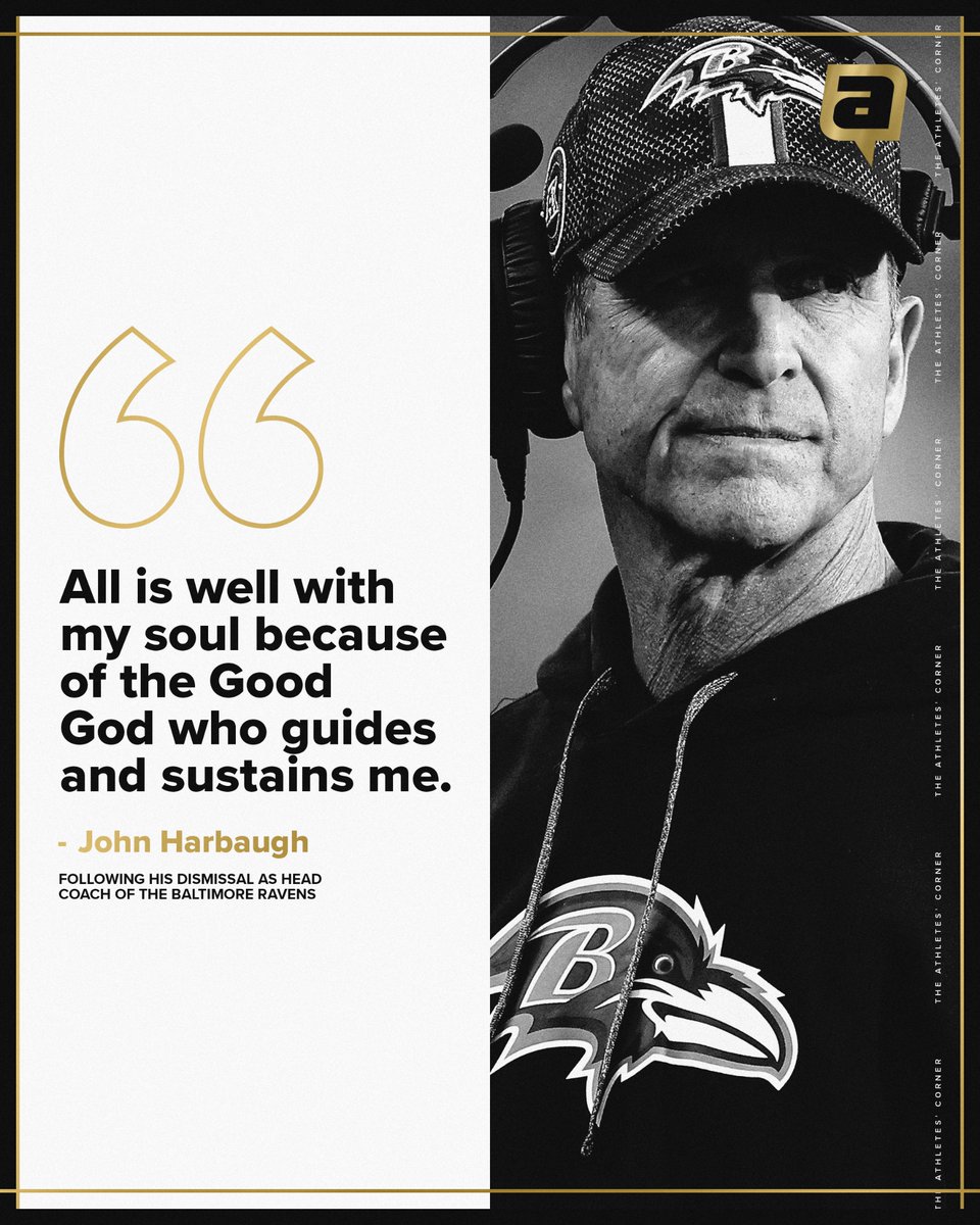 AthletesCorner_'s tweet image. Following his dismissal as Ravens Head Coach, John Harbaugh put out a statement on his time in Baltimore, concluding with a quote about God’s goodness.

He’s always in control even when your world seems upside down 🙌