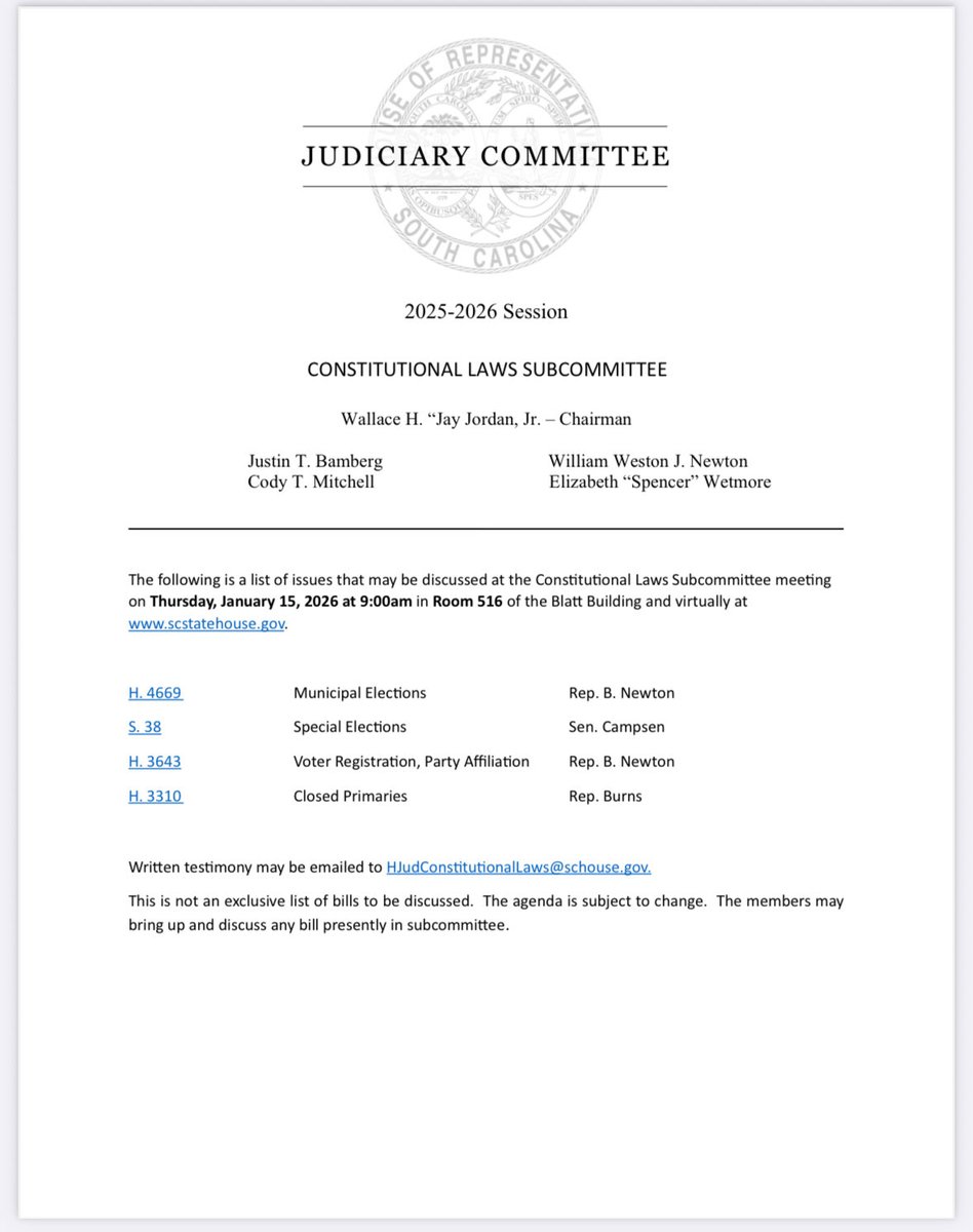 Jscottpace's tweet image. 🚨 Closed Primaries 🚨

Session hasn’t even started &amp;amp; yet they’re already trying to kill closed primaries by scheduling it at the bottom of the list of a 9am committee. By House rules this committee must adjourn at 10am. If they were serious this would be an afternoon hearing.