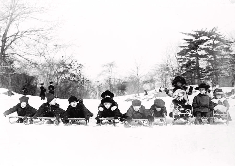 Children sledding in Central Park, New York, 1915