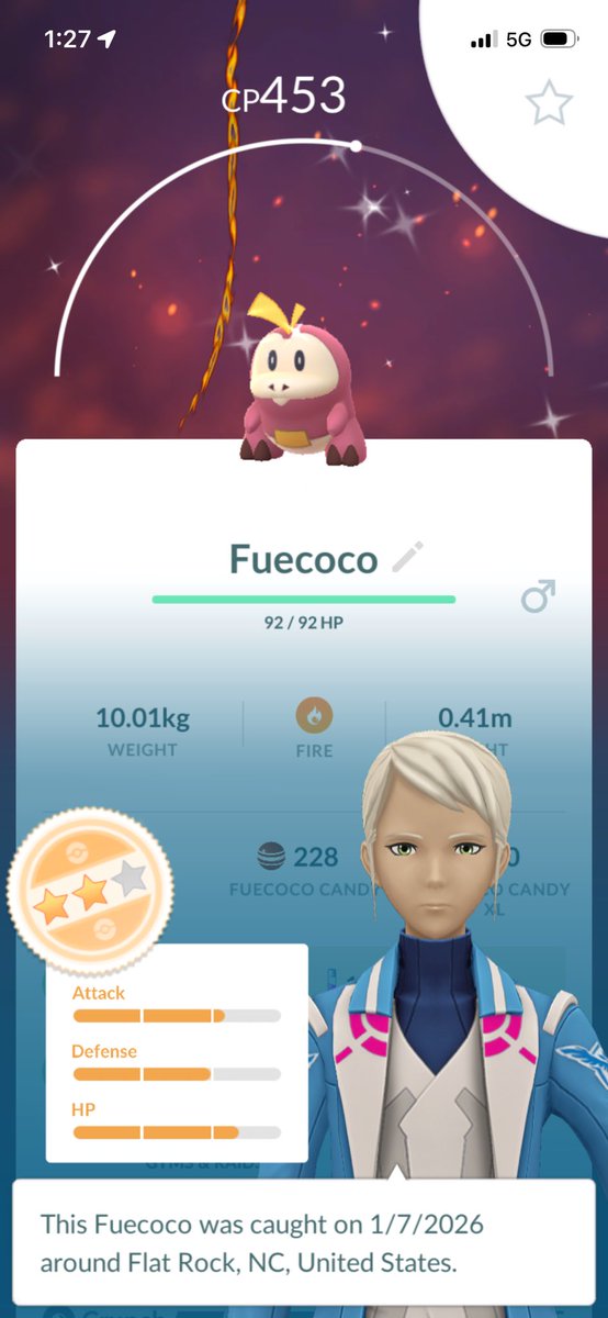 NotAdamDavis's tweet image. Snagged a shiny Fuecoco from research today! #ShinyPokemon #PokemonGO