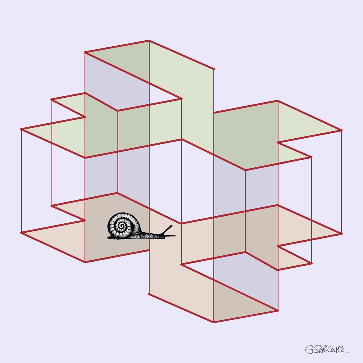 gsarcone's tweet image. The Snail of Daedalus
A snail crawling within an impossible transparent geometric structure. Clean lines and soft pastel tones shape a quiet, abstract scene.

Available as fine art prints from my official gallery: gianni-sarcone.pixels.com/featured/the-s…

#geometric #impossible #opticalillusion
