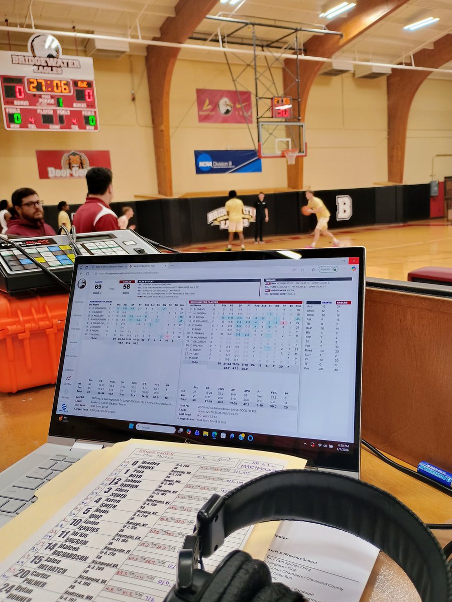 Less than a half hour before tip here at Bridgewater. The Eagles host Randolph.  I'll have the call along with the lovely and talented Jen Chan. 7pm on FLO College.