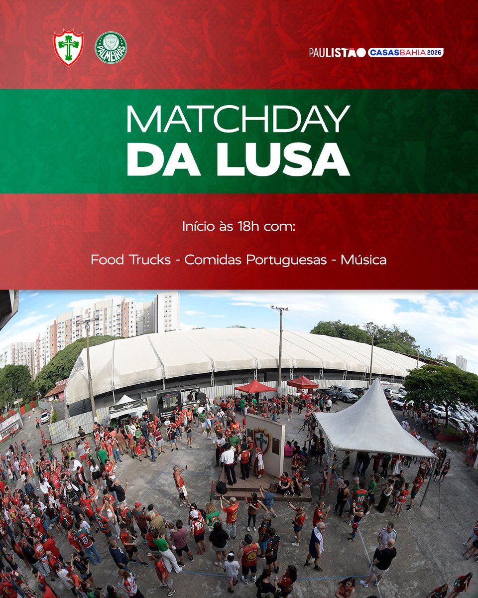 Lusa_Oficial's tweet photo. O MATCH DAY DA LUSA VOLTOUUU! ❤️💚
Estaremos te esperando, a partir das 18h, na entrada do Portão 5, com música e food trucks com comidas portuguesas. 🍲😋
Chegue cedo e venha viver o pré-jogo com a gente! 👊🦁
#Portuguesa #Prejogo #Paulistão https://t.co/deKg7dczNT