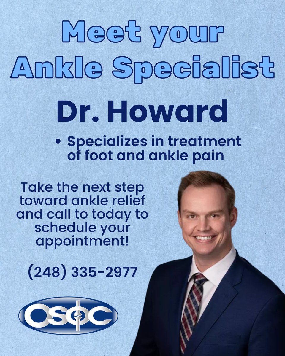 🦶 Thinking about ankle replacement?

It is not one-size-fits-all. Dr. Howard, our foot and ankle specialist, helps patients explore whether ankle replacement could be the right next step.
Call today to schedule a consultation.

#AnkleReplacement #AnkleSpecialist #OrthopedicCare
