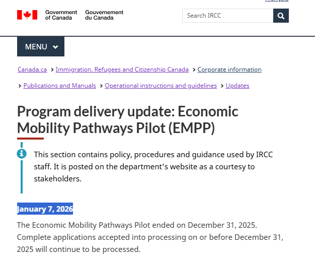 SynAmanuel's tweet photo. EMPP paused! The Economic Mobility Pathways Pilot (EMPP), which helped skilled refugees connect with Canadian employers and obtain permanent residence, is paused. No new applications are being accepted, but existing files will continue to be processed. https://t.co/4gy8q5eB0a