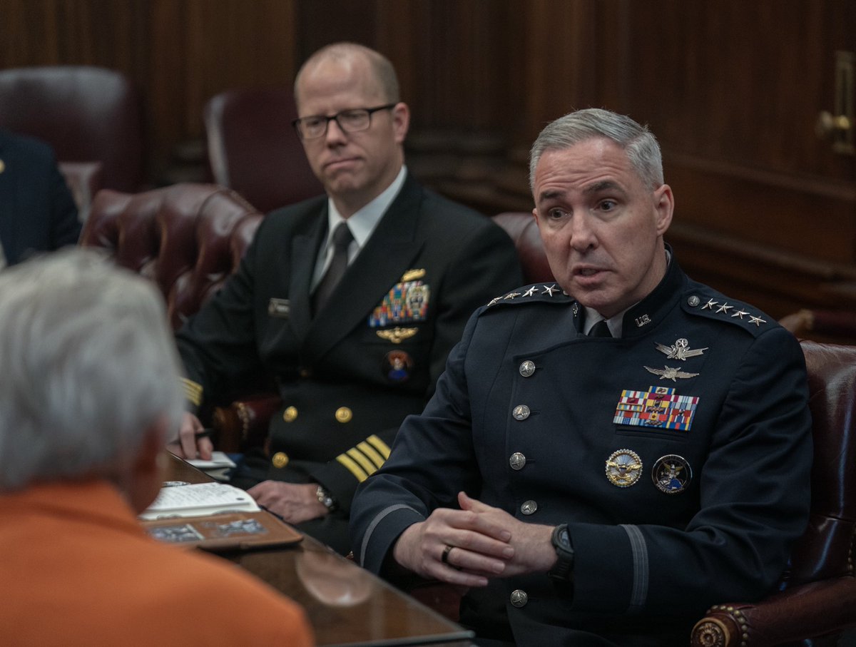 It was a pleasure to welcome <a href="/US_SpaceCom/">U.S. Space Command</a> Gen. Stephen Whiting to the State Capitol. A productive meeting, I reiterated Alabama stands ready to support the Guardians and their mission. I look forward to working together to strengthen our nation’s space and security. #alpolitics