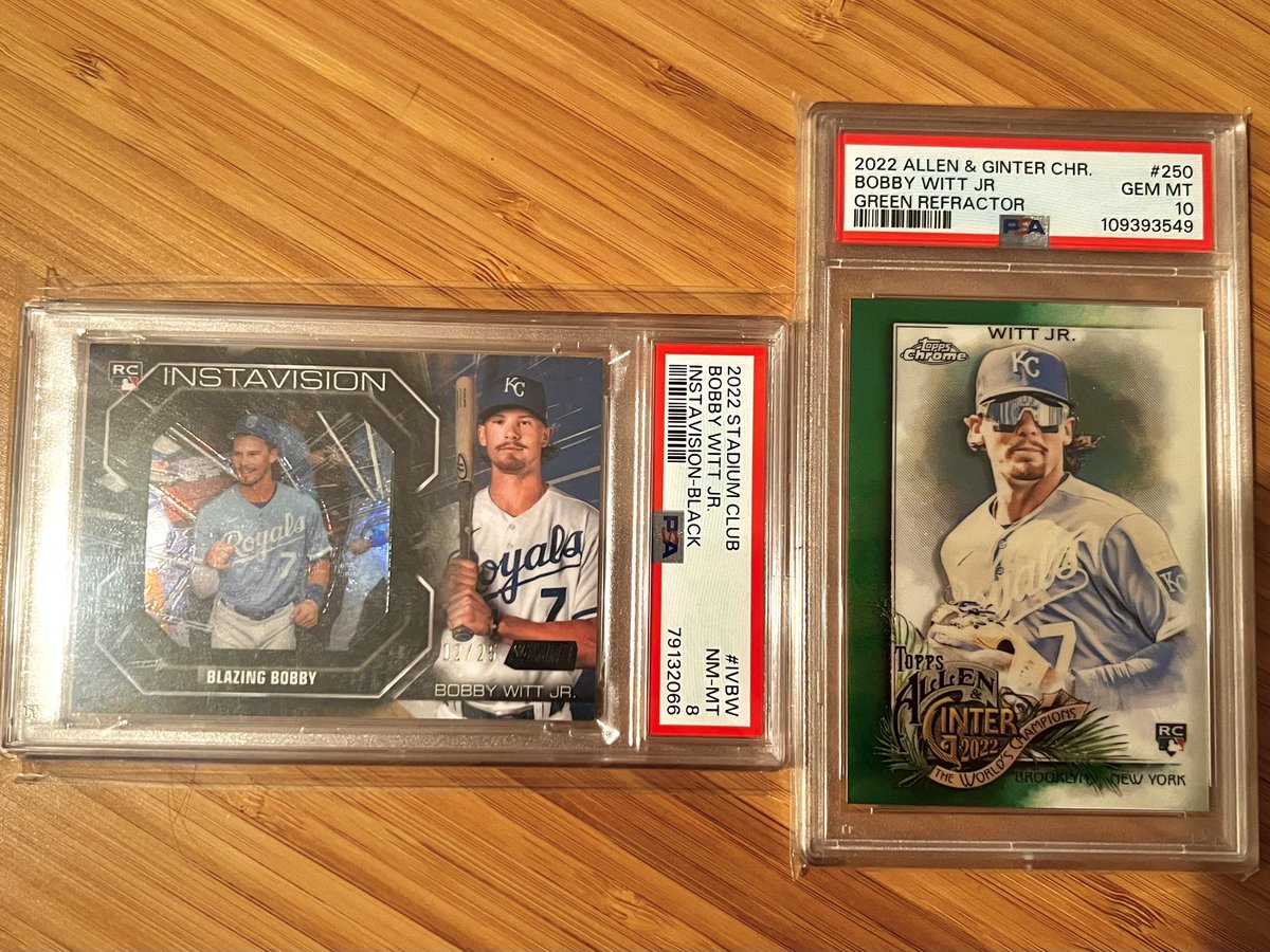 Big mail day thanks to <a href="/allthecards_mlb/">Ben</a>! Black Stadium Club Instavision Rookie /25 and a PSA 10 A&amp;G Chrome Rookie Green Refractor number match 7/99. Beautiful additions to my Bobby collection.