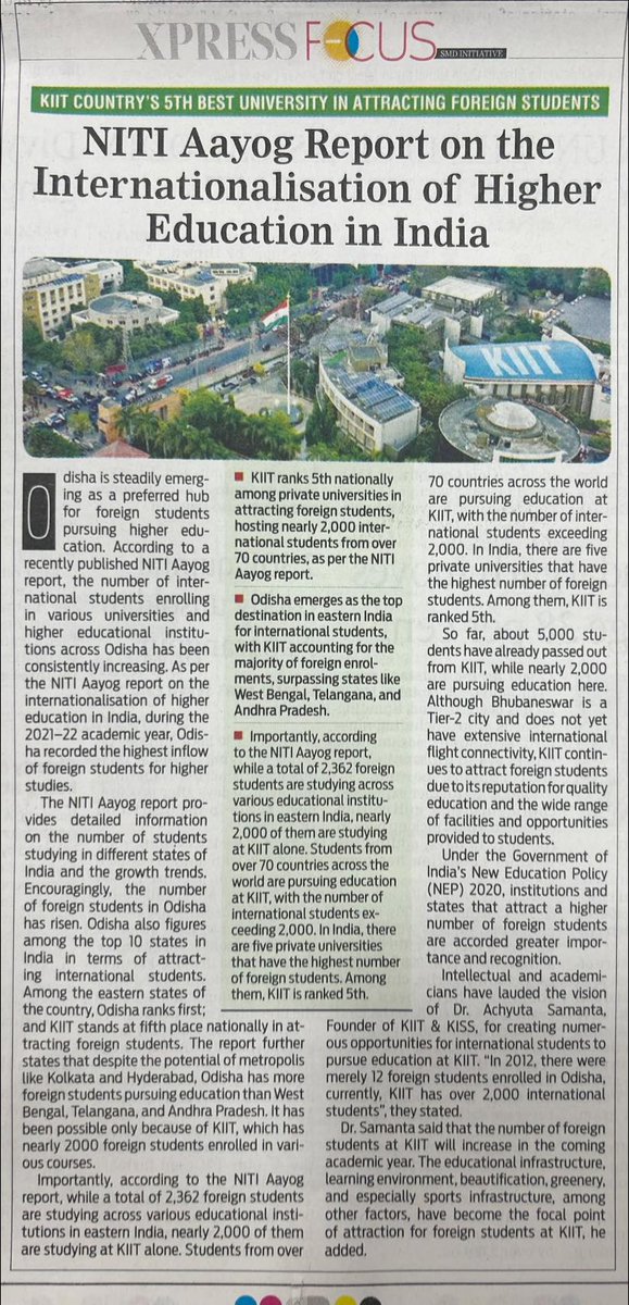 registrar_kiit's tweet photo. KIIT ranks 5th nationally among private universities in attracting foreign students, as per the NITI Aayog report
#kiit #kiitians  #AchyutaSamanta https://t.co/AVzVXwEVnz