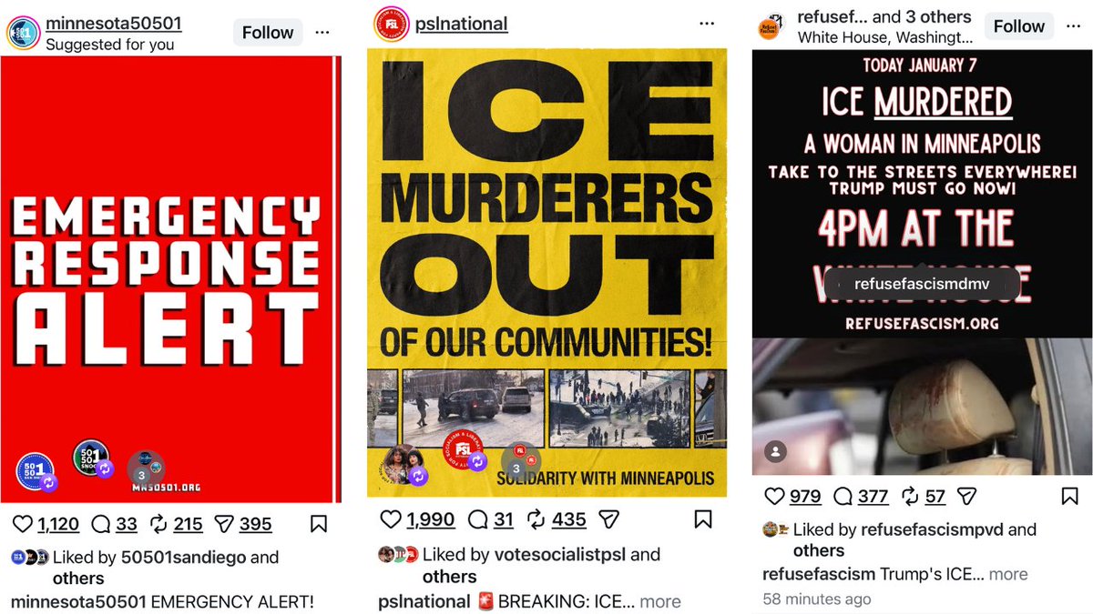 AsraNomani's tweet image. What did America's rising Red Army do in the hours right after the death of an anti-ICE protestor in Minneapolis? 

No, they didn't mourn or grieve. 

They sprang to action, making social media graphics  stop-sign red, school-bus yellow and horror-movie black, organizing outrage,…