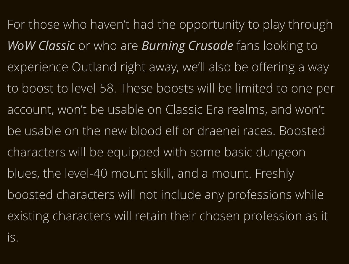 samsossn's tweet photo. @nohitjerome @Warcraft @wowclassicdevs @ClaytonStone https://t.co/EcOm3cyDTs

When they first announced TBC Classic they said the boost was limited to one per account, not sure if that's changed. https://t.co/CYQzfWCFNF