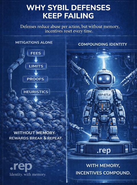 rep_protocol's tweet image. Sybil attacks create farmers.
Farmers win when identity resets.
Memory changes that.

.rep is live on Base.
Claim your identity →
dotrep.io 🦎