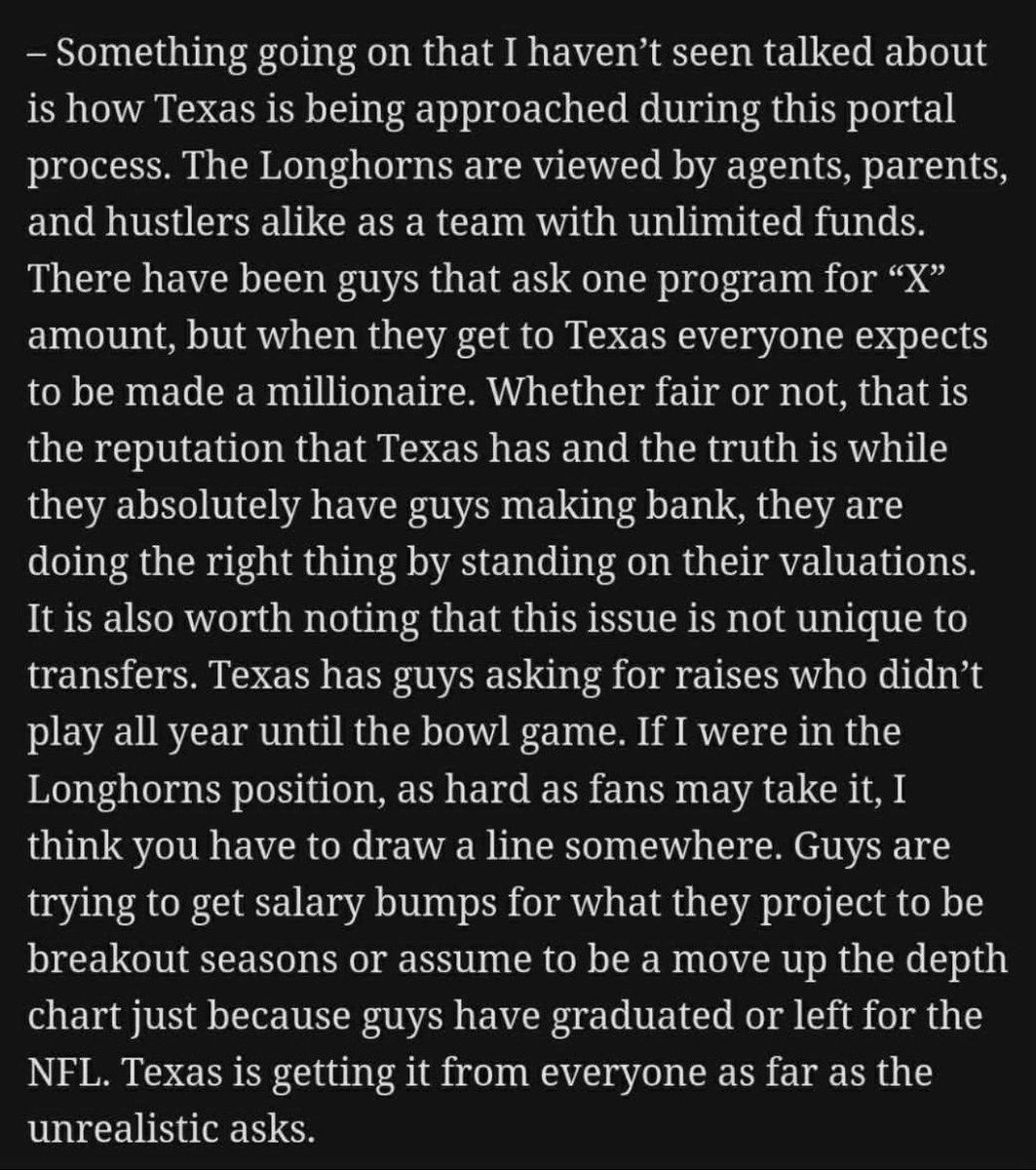 ALPsooner's tweet image. All the chest bumping about having the most money in the sport has really come full circle for the longhorns. That perception has their portal targets using them as leverage for the school they actually want to play at. Looks like they are drawing a line the sand.

NIL eating…