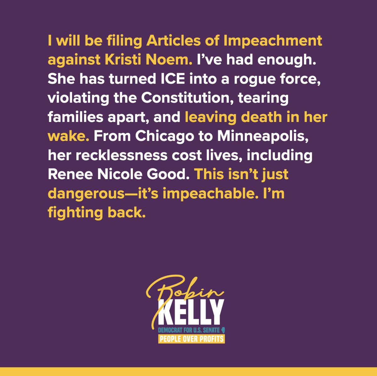 I will be filing Articles of Impeachment against @KristiNoem. I’ve had enough. She has turned ICE...