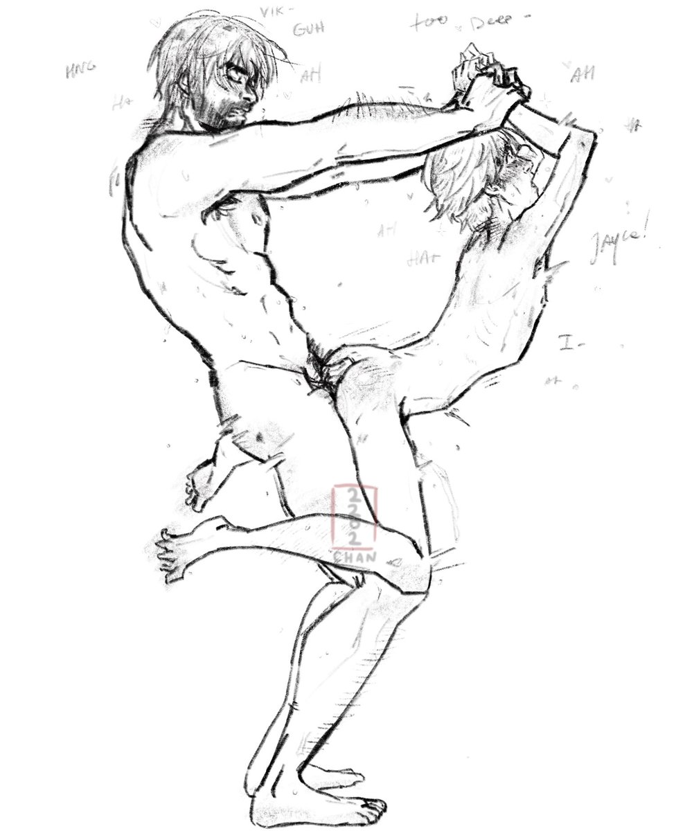 2202Chan's tweet image. Welp I totally forgot about this sketch… Almost a full year later and I’m still not over them🥲🦋 of course this is my favourite way to ship them (s1act1, s2act2) #jayvik #nsfw #jaycetalis #viktorarcane