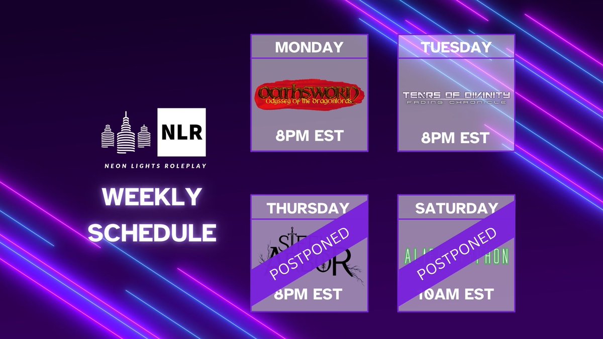 updates! we got some cancellations, so we'll be back next week ^-^ send the cast for Snarbor and Typhon some love in the meantime, this is a great time to catch up on the VODs ;3