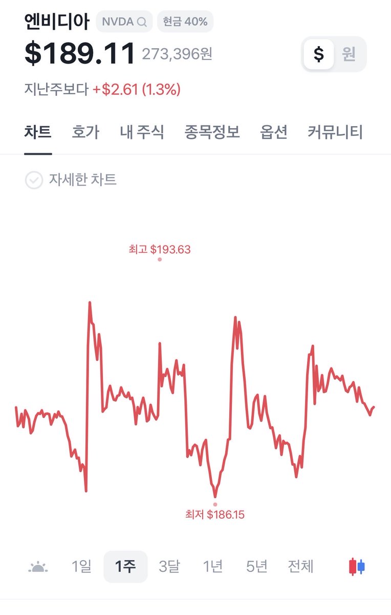 지난 일주일동안 엔비디아 주식. 롤러코스터 타는 기분이다🫣