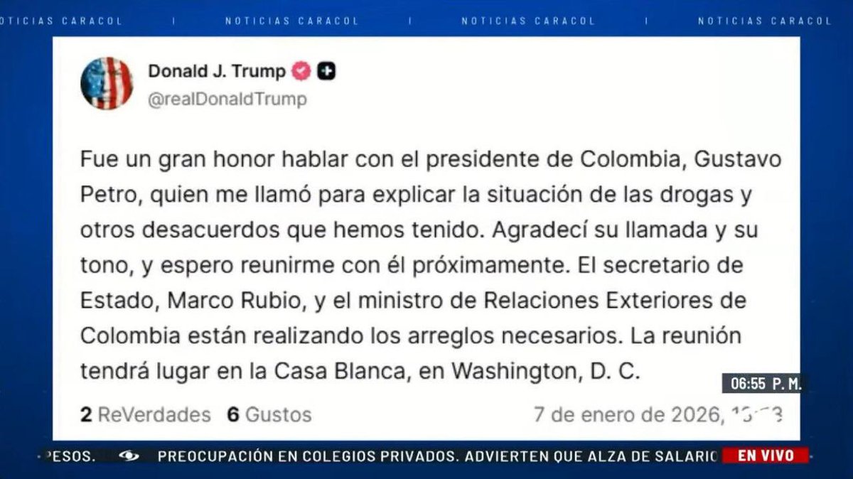 La comunicación directa y respetuosa entre Cancillerias y Presidentes es el camino para tramitar acuerdos y diferencias con cualquier país, por supuesto con Estados Unidos.
Felicito este avance, confío que se mantenga y se concrete pronto el encuentro presidencial en Washington.