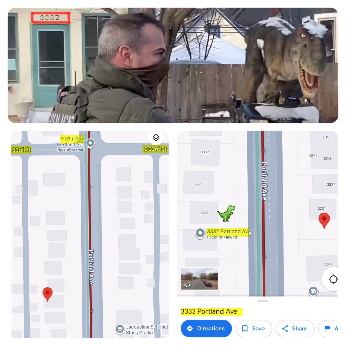 59SouthLee's tweet image. When you stage a psyop on 33rd &amp;amp; Portland, the 3300 block, where every address starts with 33, just in case the cattle miss the Masonic nod, you do it right in front of a giant T-Rex: the "king of the tyrant lizards"

Signing it off as the work of the tyrant lizard, Satan himself…