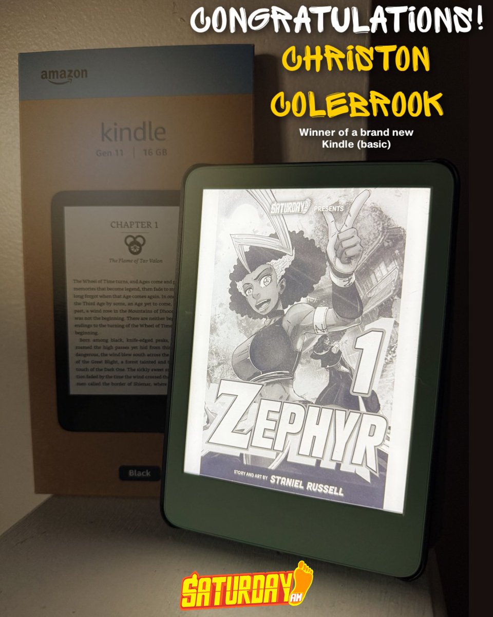 WE HAVE A WINNER FOR THE AMAZON KINDLE!

They were one of the 1st people to enter our GIVEAWAY and purchased ZEPHYR VOL. 1 on our NEW Saturday AM webstore to register!

We LOVE ebooks &amp; ereaders and are so happy to begin offering DRM-FREE versions of our new Digital-First line of