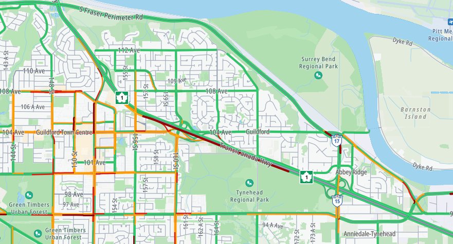 NewsRadioVAN's tweet image. 4:26 #SurreyBC
Caller reports a car in the ditch on #BCHwy1 eastbound before 176th/#BCHwy15 
HOV lane closed. Watch for crews on scene, expect delays