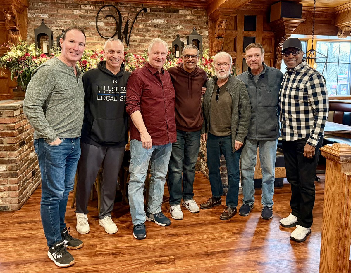 SweenyMurti's tweet image. We’ve all seen a lot of baseball. Today we shared some laughs. Great lunch today at W’s Village Grill in Waldwick NJ. 

L to R: John Flaherty, Charlie Wonsowicz, John Moore, me, George King, Kevin Smollon, Willie Randolph.