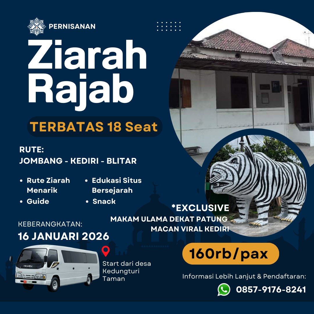 Sing longgar tgl merah pas tgl 16 peringatan isra' mi'raj, monggo nderek kulo ziarah. 

Rute pesarean/makame mungkin pengalaman pertama jenengan. Salah satunya ke makam mbah yai yang unik di dekat macan putih yang viral di Kediri niku. 

Titik kumpul &amp; detail info japri mawon 😉