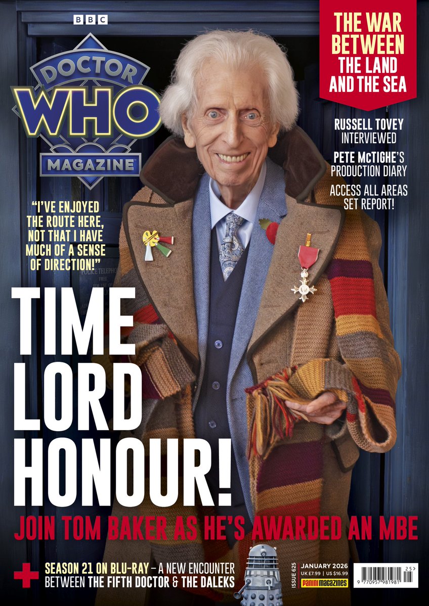 DWMtweets's tweet image. 🏅TIME LORD HONOUR!

🚨 Doctor Who Magazine issue 625 is here! 

This month Tom Baker celebrates his 92nd birthday! Join his family, friends and dignitaries on the day this LEGEND was awarded an MBE for services to television…

⭐️ Get it here: doctorwhomagazine.com/doctor-who-mag…

#dwmtweets