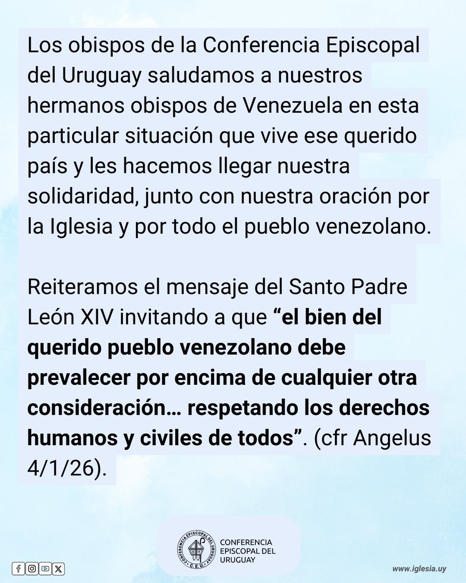 iglesiauy's tweet photo. SOLIDARIDAD CON LA IGLESIA EN VENEZUELA https://t.co/74XiaWCJi1 @CEVmedios https://t.co/w0FQOk3ESG