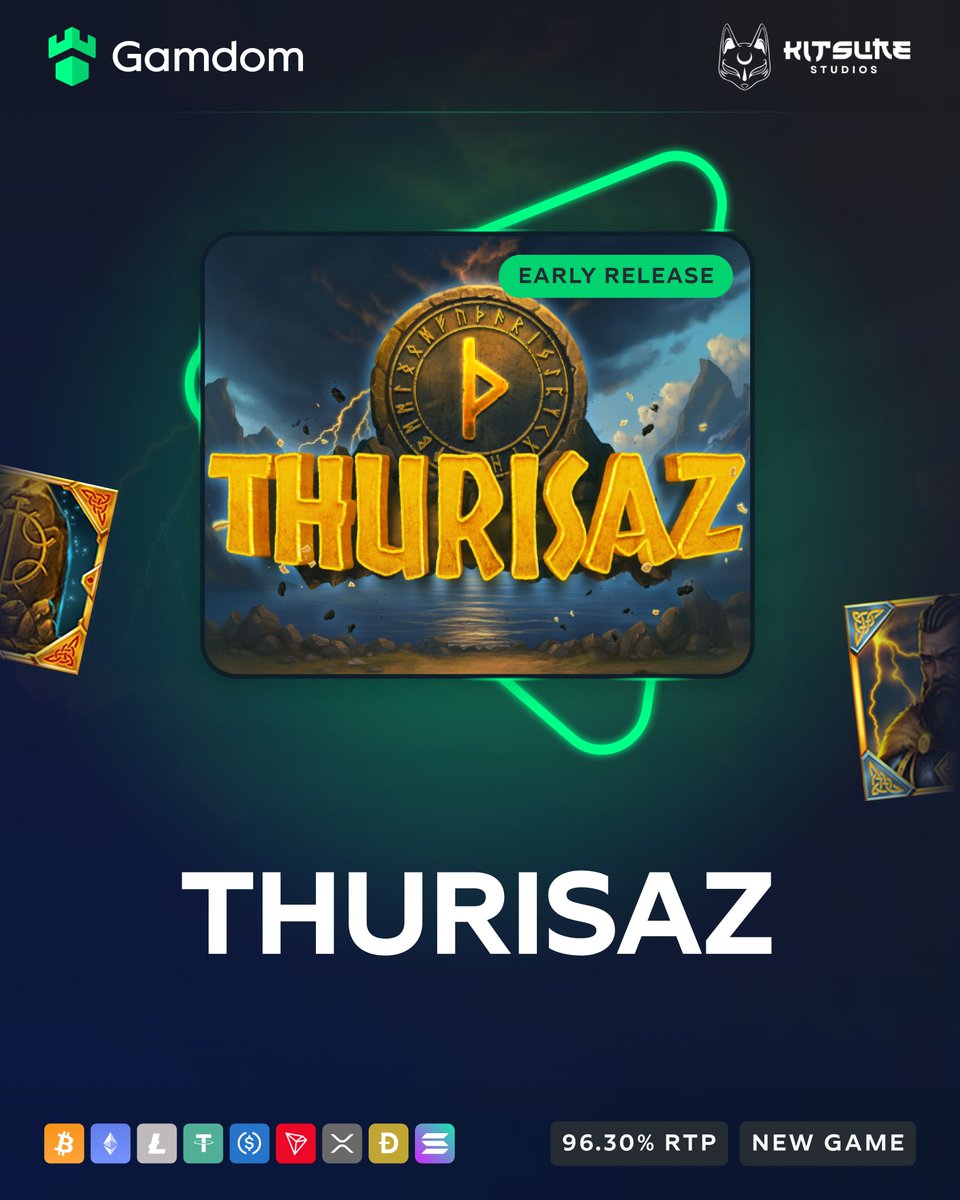 gamdom's tweet image. 🪓 EARLY Access: Thurisaz on Gamdom! 🪓

Let the runes decide your fate and chase wins up to 10,000x your bet ⚡

💚 + 🔄 + 🆔 – *KYC Lvl 2 verified Gamdom users only