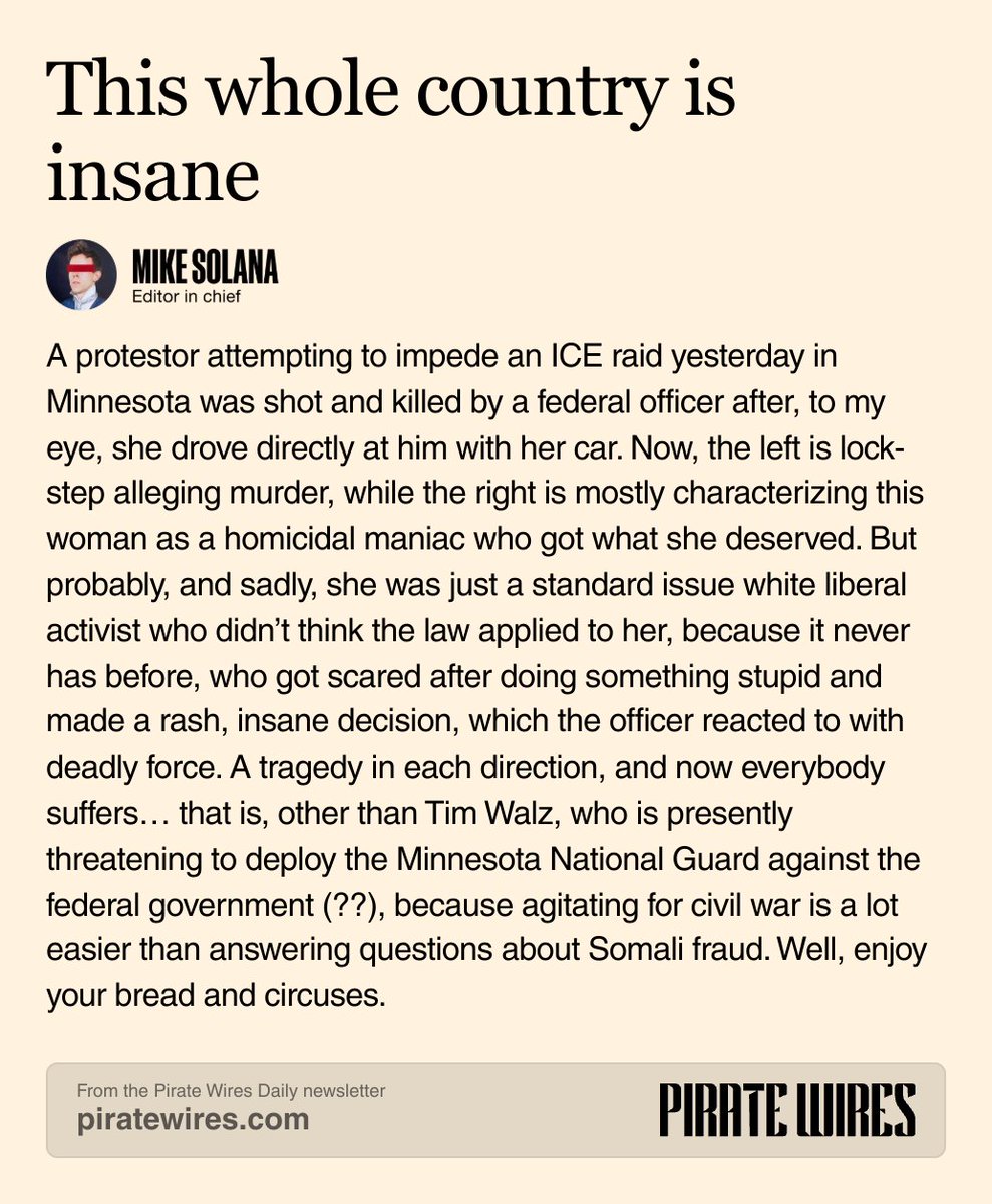 Merlinvoice's tweet image. This take from the @PirateWires Daily 👇