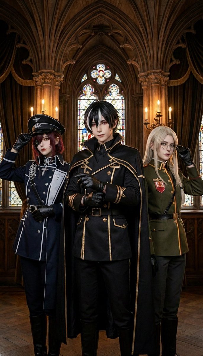 mimic_stage's tweet photo. 💙雛罌粟(ひなげし)少将
🖤黒鐘将軍
💚狗神(くがみ)中将
#AIArt #AIArtwork #DigitalArt #CharacterDesign #MilitaryUniform #GothicArchitecture #DarkFantasy #OriginalCharacters #CosplayReference #SteampunkVibes #FantasyArt #AnimeStyle https://t.co/xHQ3Qwosec