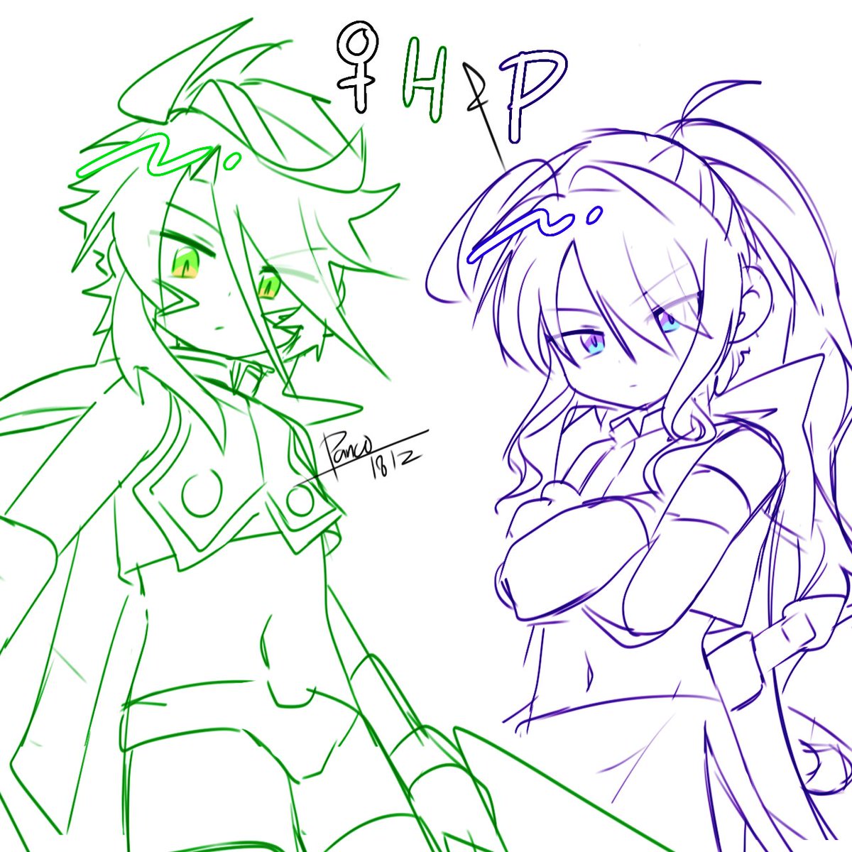 Panco_1812's tweet image. Instead of actually fighting Harpuia like I promised I ended up doodling Bliss CopyOmega plus the whole gang