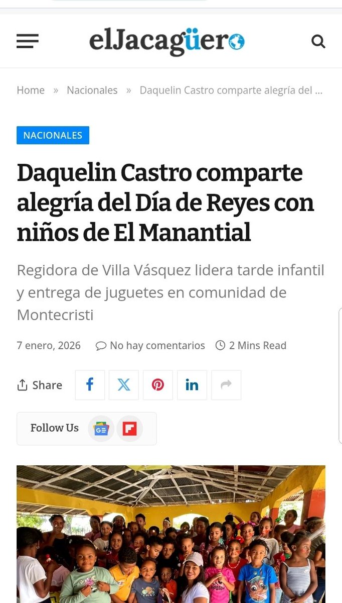 Daquelin Castro comparte alegría del Día de Reyes con niños de El Manantial eljacaguero.com.do/daquelin-castr…

#DaquelinCastro #VillaVasquez #Montecristi #Solidaridad