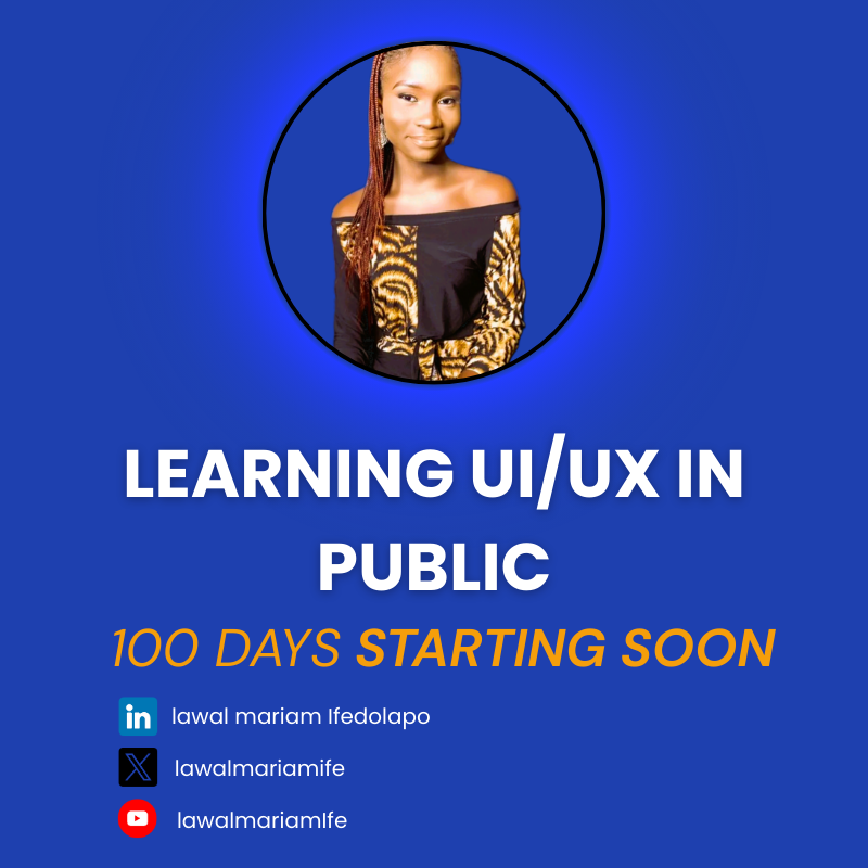 lawalmariamife's tweet photo. Starting next Monday, Jan 12th, Iβm kicking off my 100 Days of UI/UX Challenge. I'll be learning, practicing, and sharing every win (and every struggle) right here. If you're into tech or design, join me on this ride. π
#100DaysOfUIUX #UIUX #Design https://t.co/NgpDj2uTKo