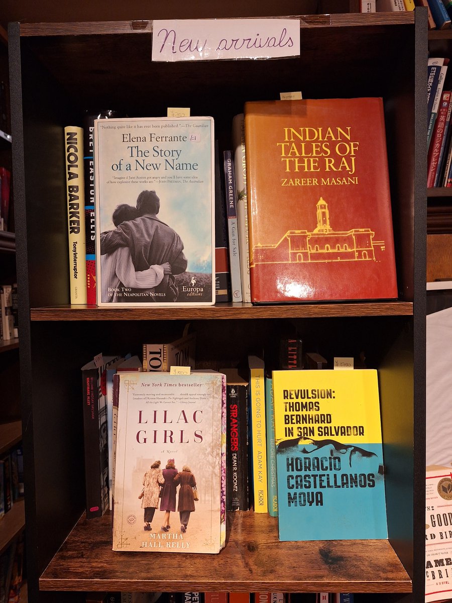 📚 New arrivals this week:

 The Story of a New Name – Elena Ferrante
 Indian Tales of the Raj – Zareer Masani
 Lilac Girls – Martha Hall Kelly
 Revulsion – Horacio Castellanos Moya

#infinitybooksjapan #tokyo #usedbooks #translatedfiction #洋書 #古本