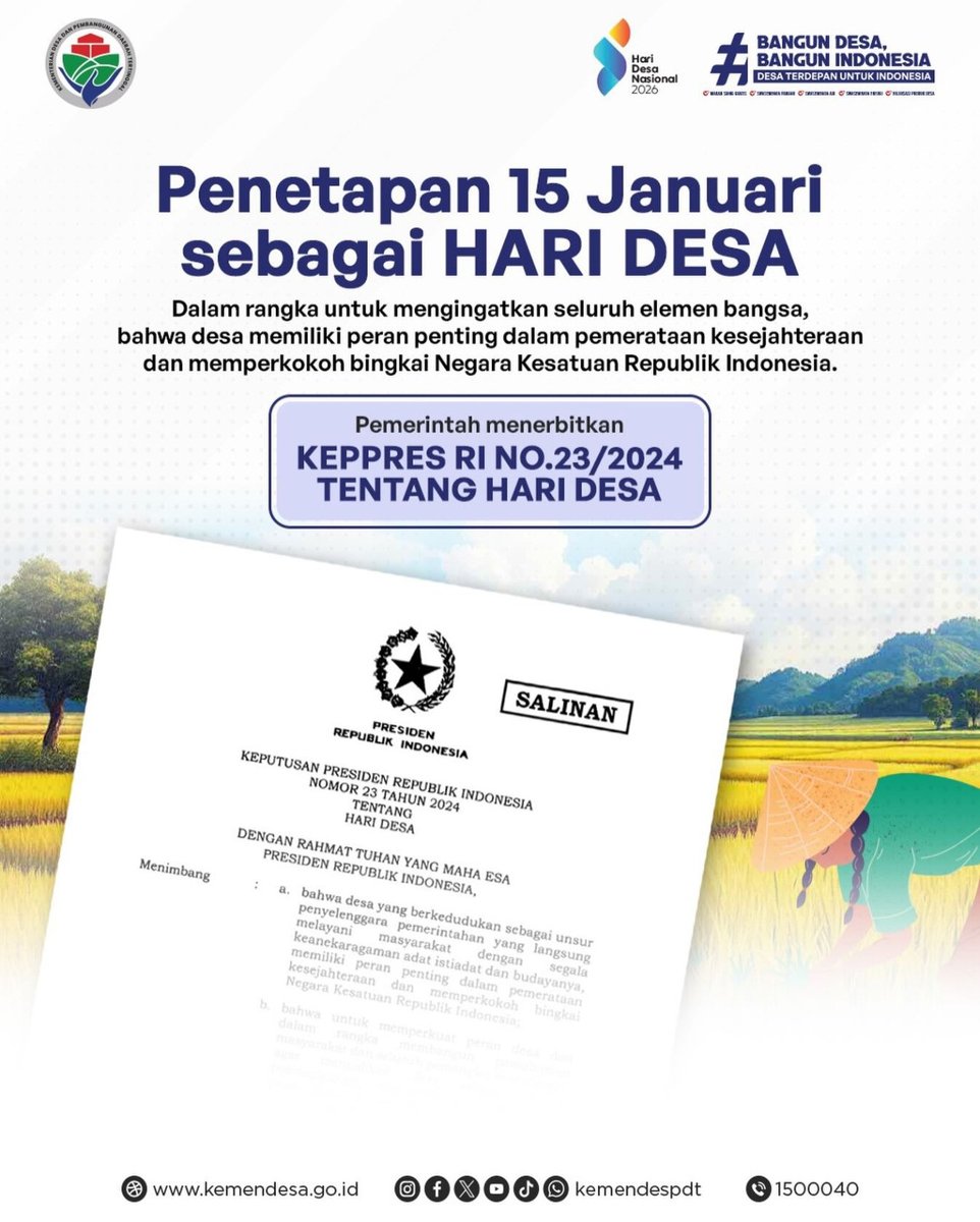 SEMARAKKAN HARI DESA 
dg *Bangun Desa Bangun Ind Desa Terdepan utk Indonesia*

<a href="/PrabowoSubianto/">PRABOWO 2014</a> 
@GibranRakabuming
<a href="/YandriSusanto/">Yandri Susanto</a>
<a href="/ArizaPatria/">Ariza Patria</a>
@KementerianDesaPDT
@DesaPesonaNusantara
#HariDesaNasional2026
#PendampingDesaHebat
#TPPKemendesaPDT
#TPPProvinsiKalsel