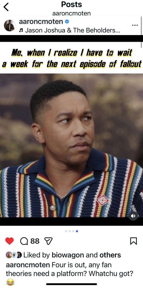 Sooooo this just happened 😭 
Aaron posted my meme 🥹
Today was a very good day #fallout <a href="/falloutonprime/">FALLOUT⚡️</a>