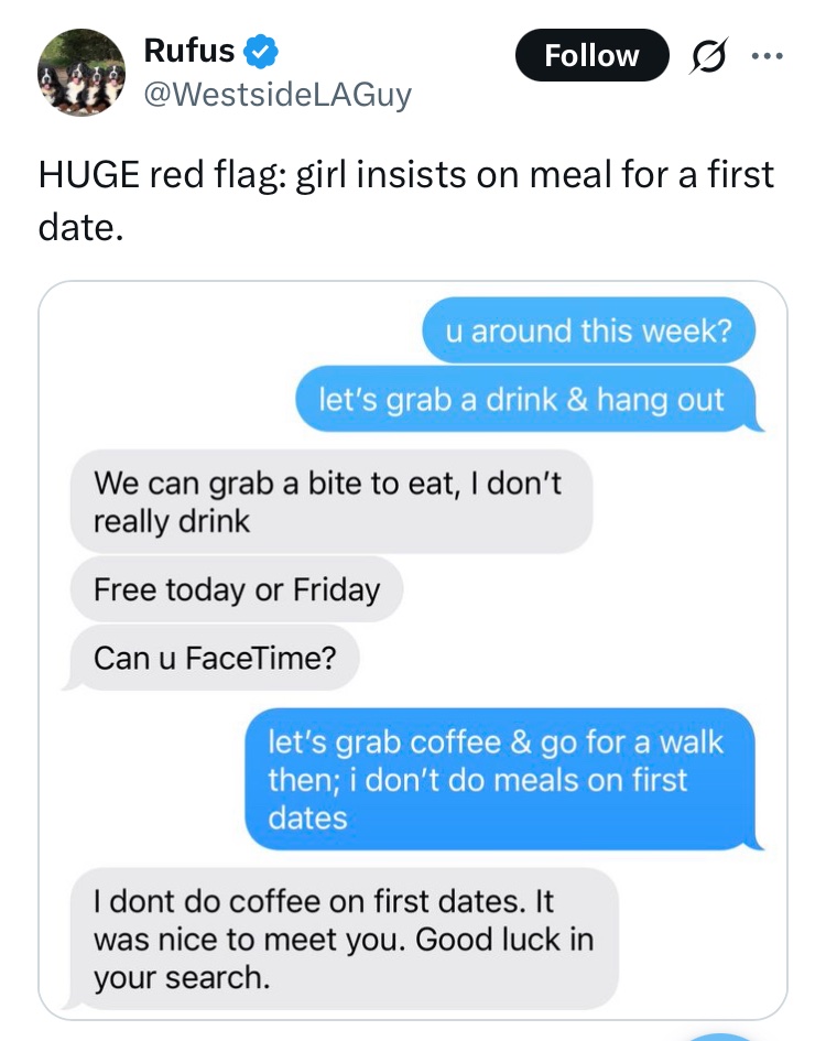 La repercusión de este tuit me está confirmando lo que siempre he pensado de las citas: es una manera de mierda de conocer a una pareja potencial (o a nadie). Lo "humano" es hacerlo en contextos sociales con más gente y actividades compartidas, y luego ya se ve si cita o no.