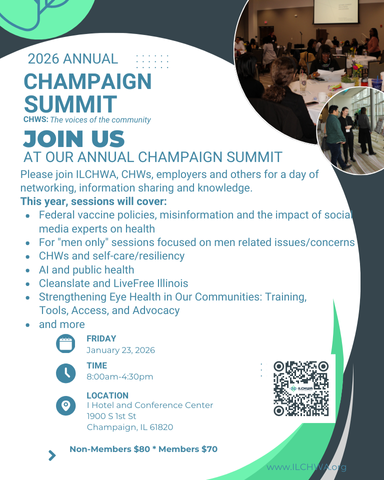CHWNetwork1's tweet photo. ILCHWA's 3rd annual CHW summit is approaching fast, register now!  Summit is scheduled for Friday, January 23, 2026 at the I Hotel and Conference Center in Champaign, Illinois.
register here:  https://t.co/Mj7OQy5vRc https://t.co/VOUhcNvbID