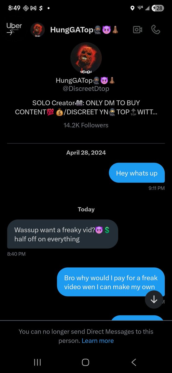 Niggas be funny asf get mad when they follow you and than they randomly ask you to buy a freak video.....
 Than block you