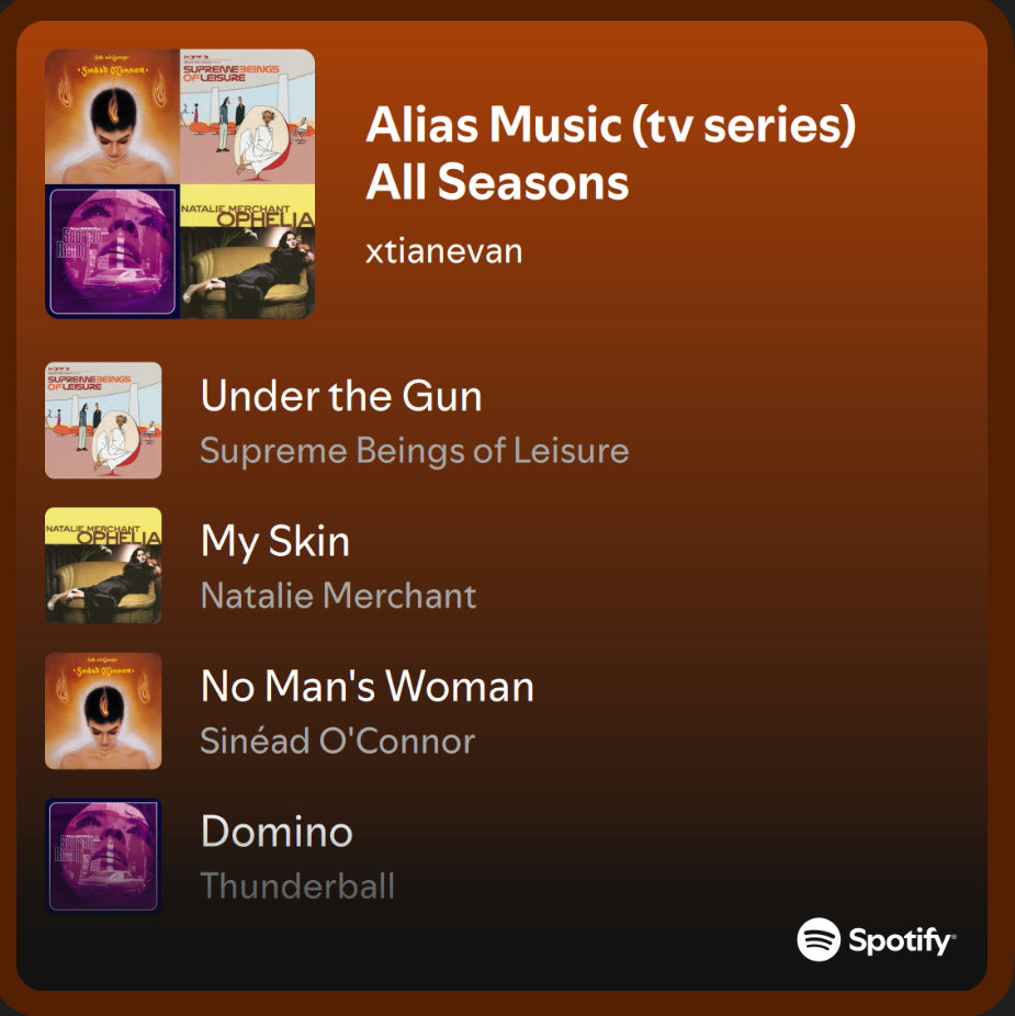 ALIASrewatch's tweet photo. Relive the music from the tv series #Alias on #Spotify 

https://t.co/1WZVsYKPDU https://t.co/TEjIsKhfR6
