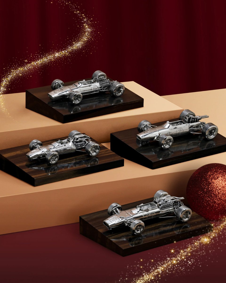The spirit of the 1967 race car season, captured in silver.

Hand-assembled sterling silver cars gleam atop Macassar ebony bases, reflecting every detail with perfection and care.

#Comyns #Silver #SterlingSilver #GrandPrix