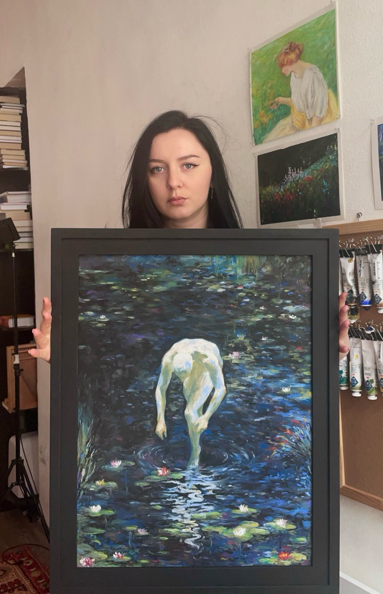 The physical original never found a home.

Oil pastel on heavy paper, framed in a wooden frame ✨