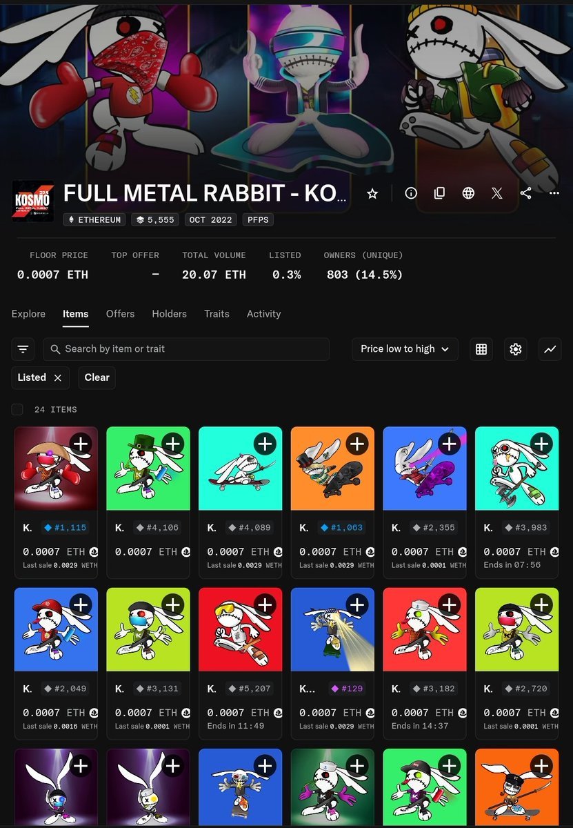 おはようございます。本日は、Full Metal Rabbit Kosmo NFT をご購入いただくのに良い一日でございます。公式 OpenSea  リンクは以下の通りです：https://t.co/3UpFYtNr3F #FullMetalRabbit #Kosmo #NFT